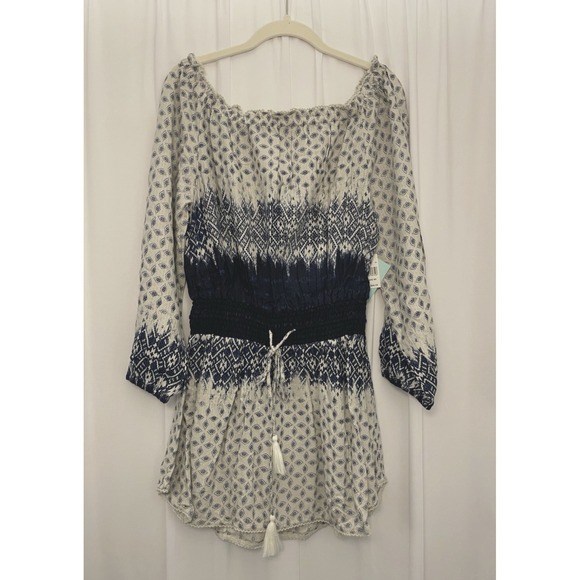 Rip Curl Women's Off Shoulder Dress Lace Trim Boho Elastic Waistband Sz M - New - Picture 1 of 16
